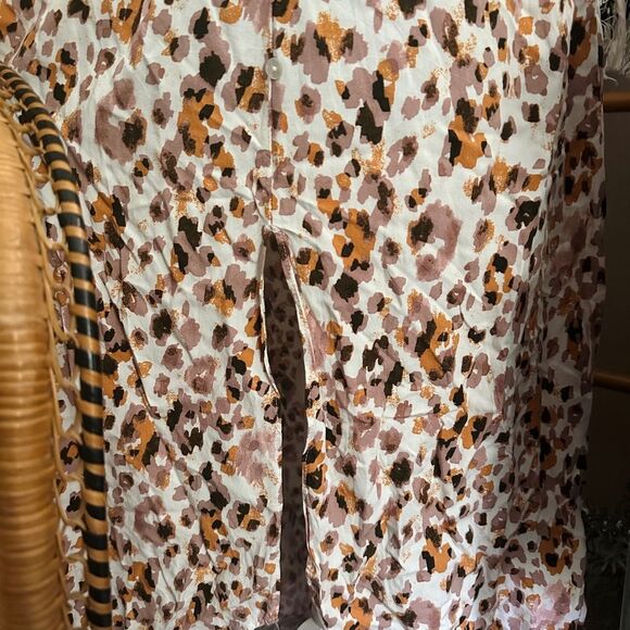 Lola Grace Pink Orange Leopard Print Button Down Smocked Flutter Sleeve Dress - Picture 5 of 10